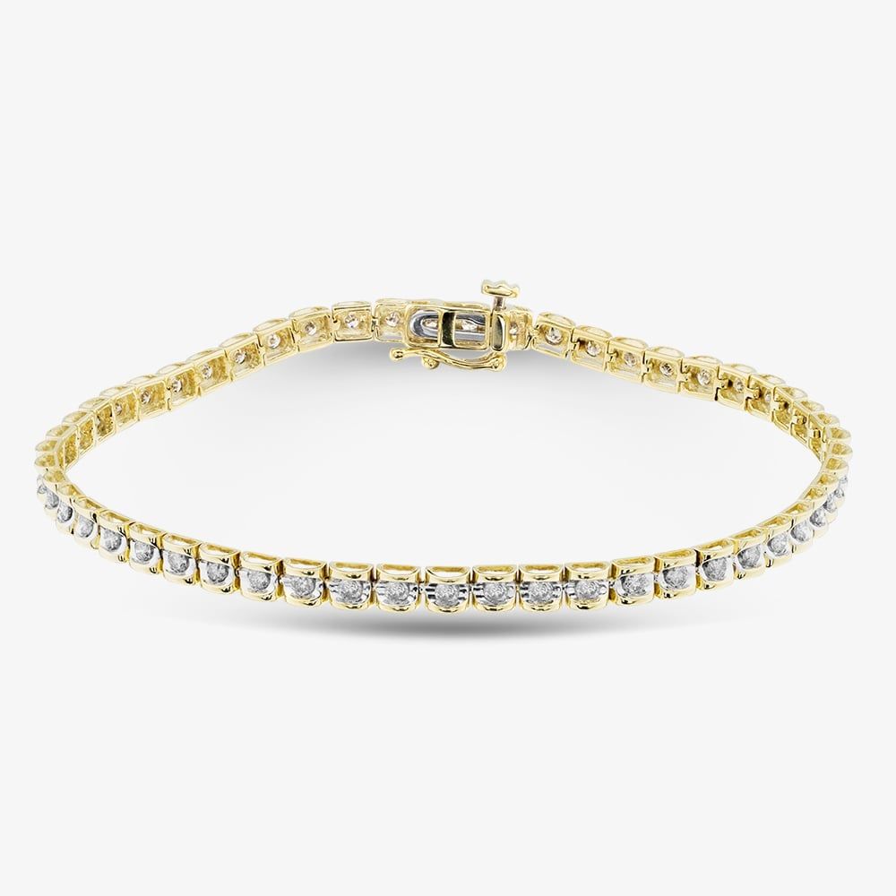 Pure Brilliance 9ct Yellow Gold 1.00ct Brilliant Cut Diamond Tension Set Tennis Bracelet