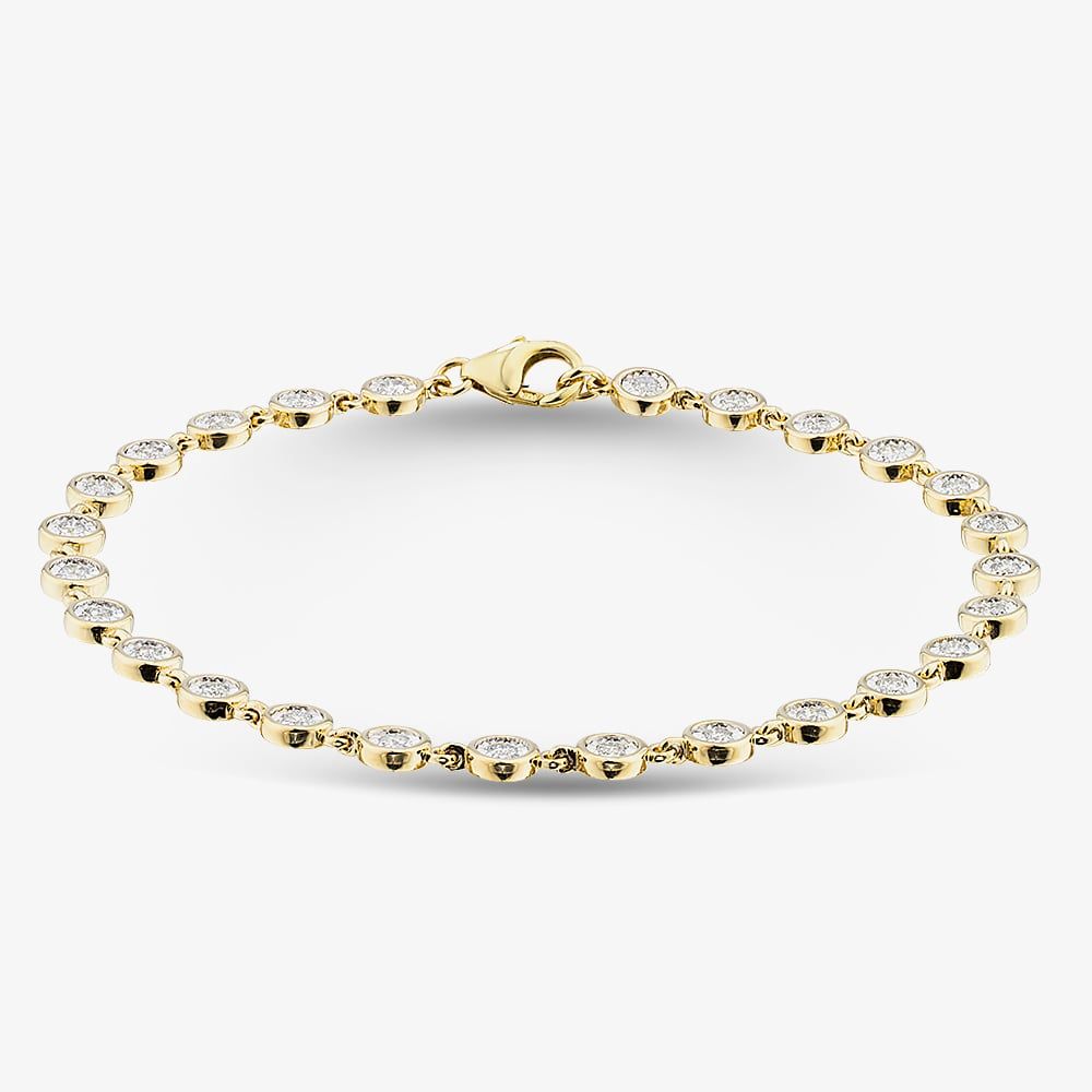 Pure Brilliance 9ct Yellow Gold Multi Rub Over 0.50ct Diamond Bracelet