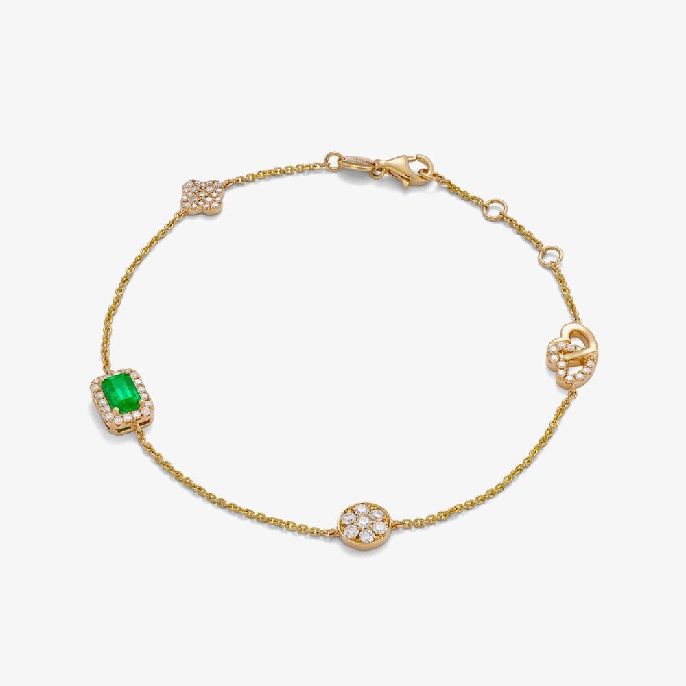 Tivon 18ct Yellow Gold Emerald & Diamond Eden Bracelet