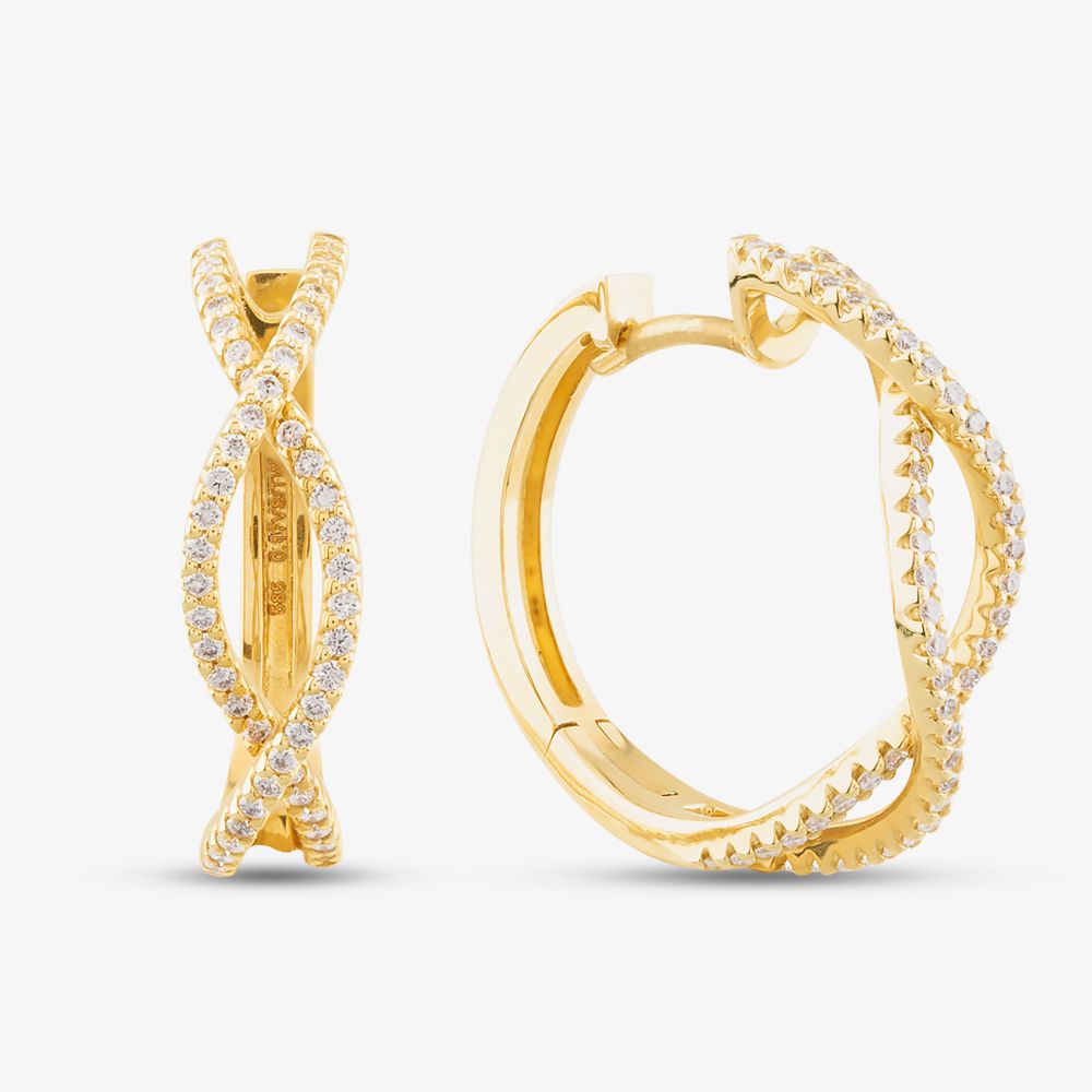 14ct Yellow Gold 0.34ct Brilliant Cut Diamond Crossover Hoop Earrings