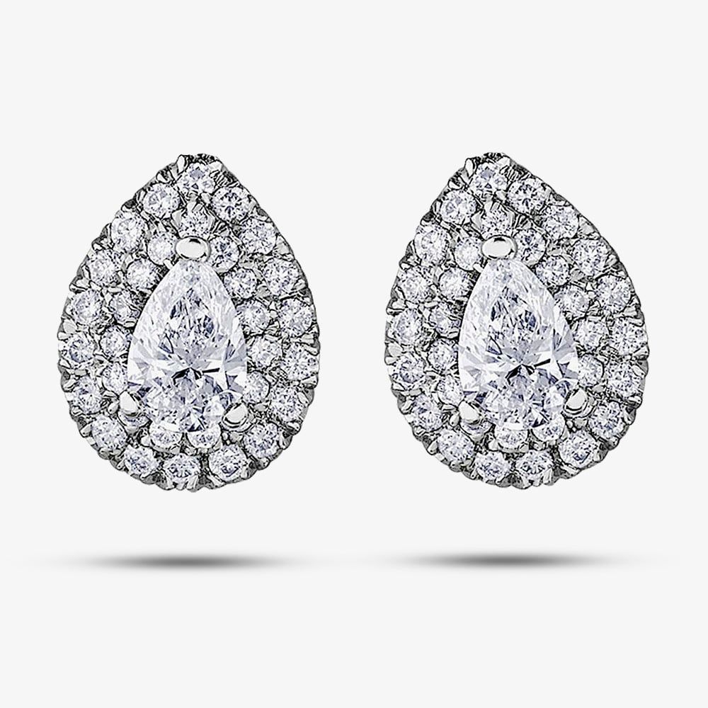 18ct White Gold 0.67ct Pear-cut Diamond Halo Cluster Stud Earrings