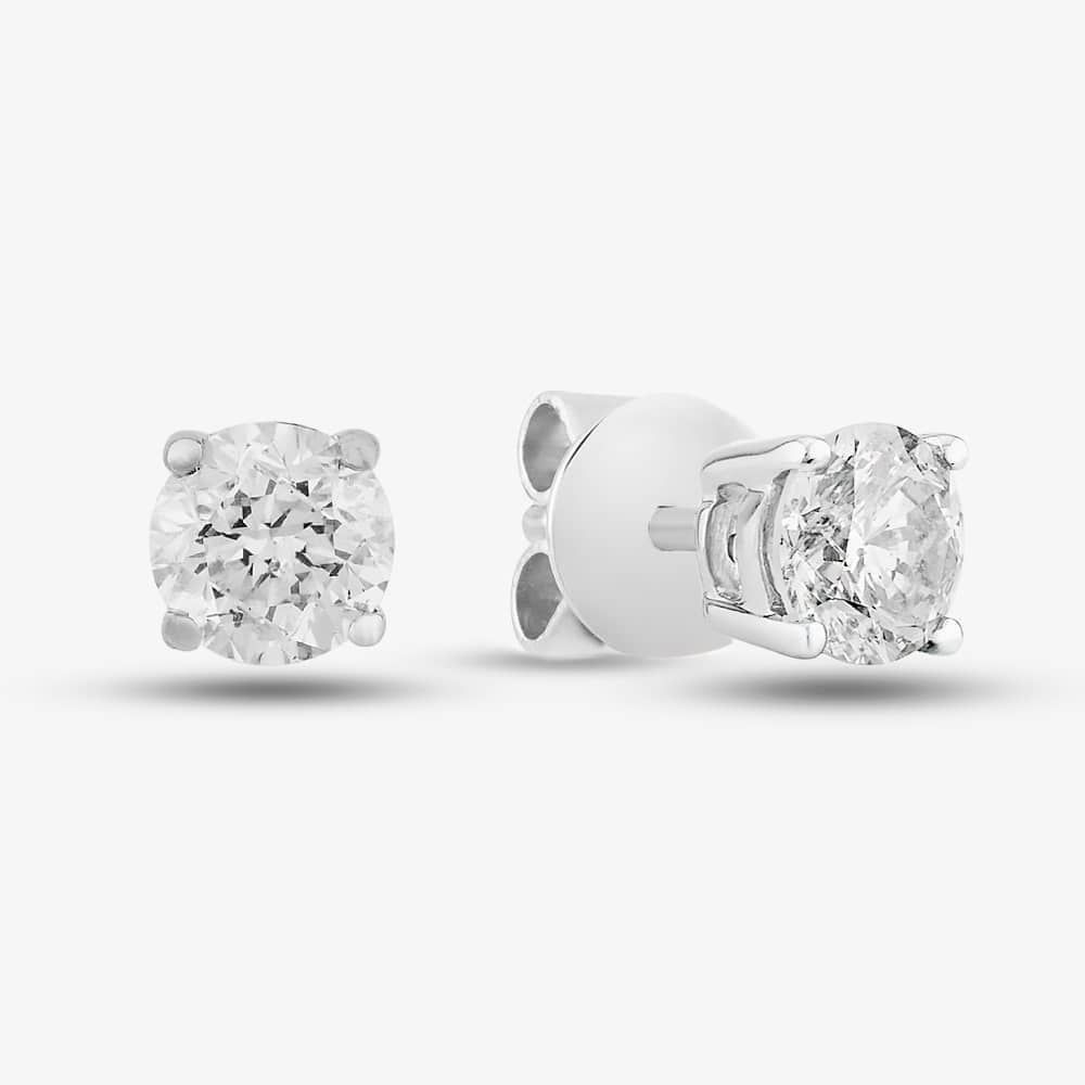 18ct White Gold 1.00ct Four Claw Diamond Stud Earrings