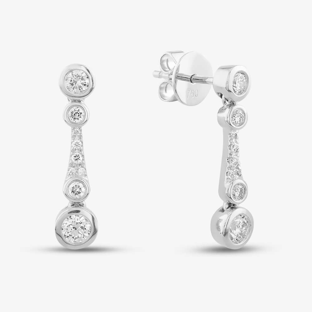 18ct White Gold Brilliant Cut Diamond Graduating Dropper Earrings