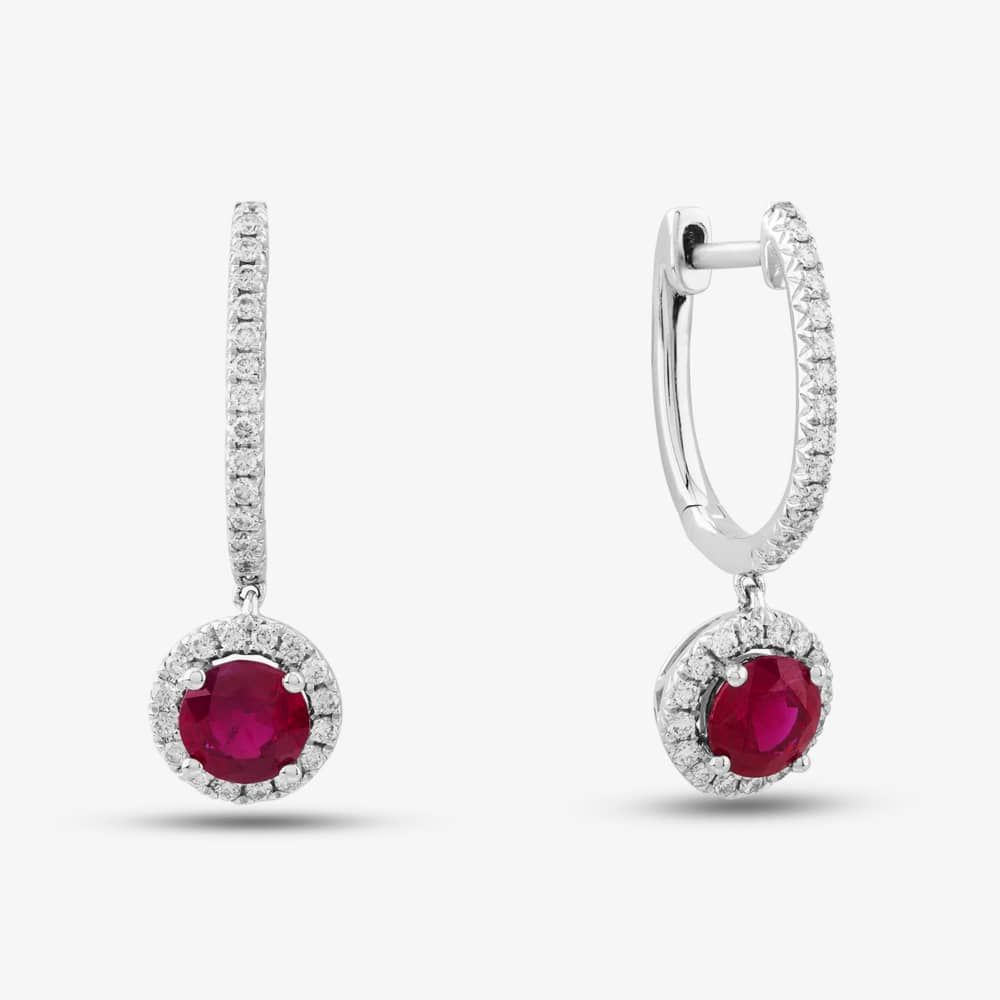 18ct White Gold Brilliant Cut Ruby & Diamond Hoop Earrings
