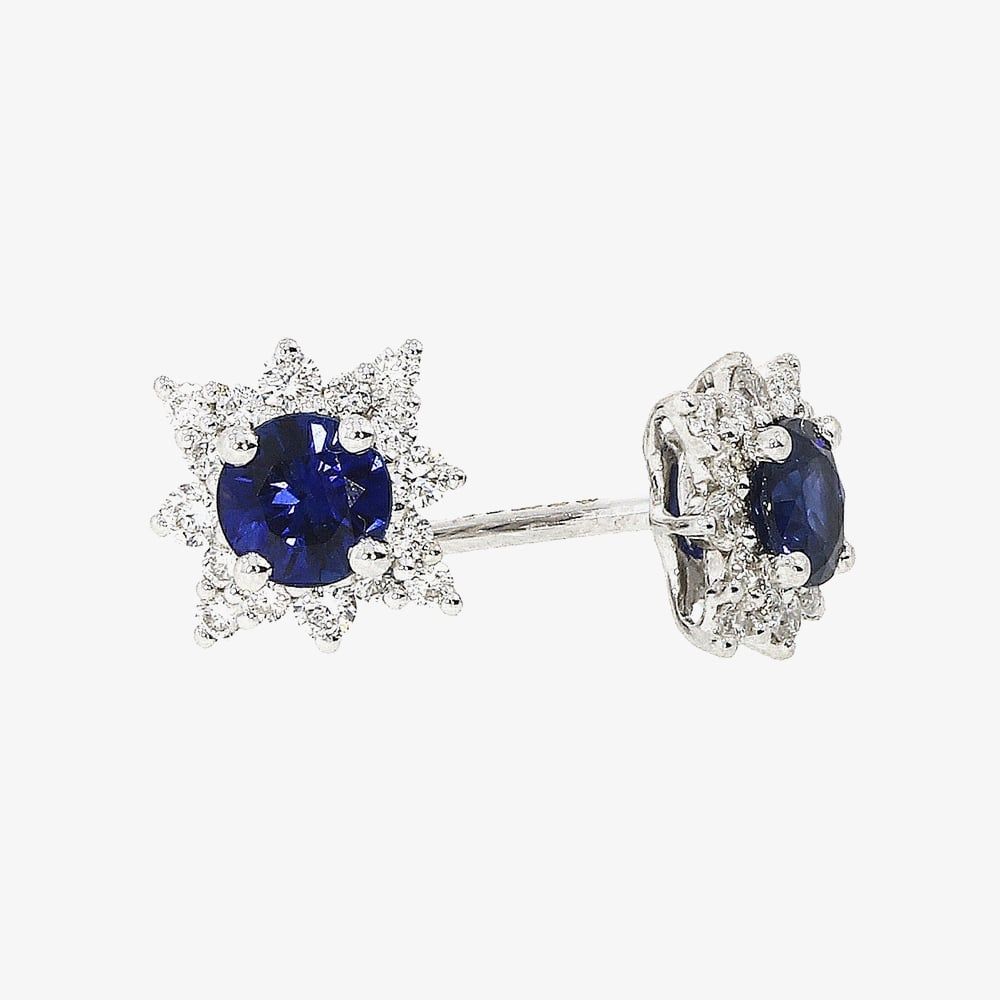 18ct White Gold Sapphire Diamond Star Cluster Stud Earrings