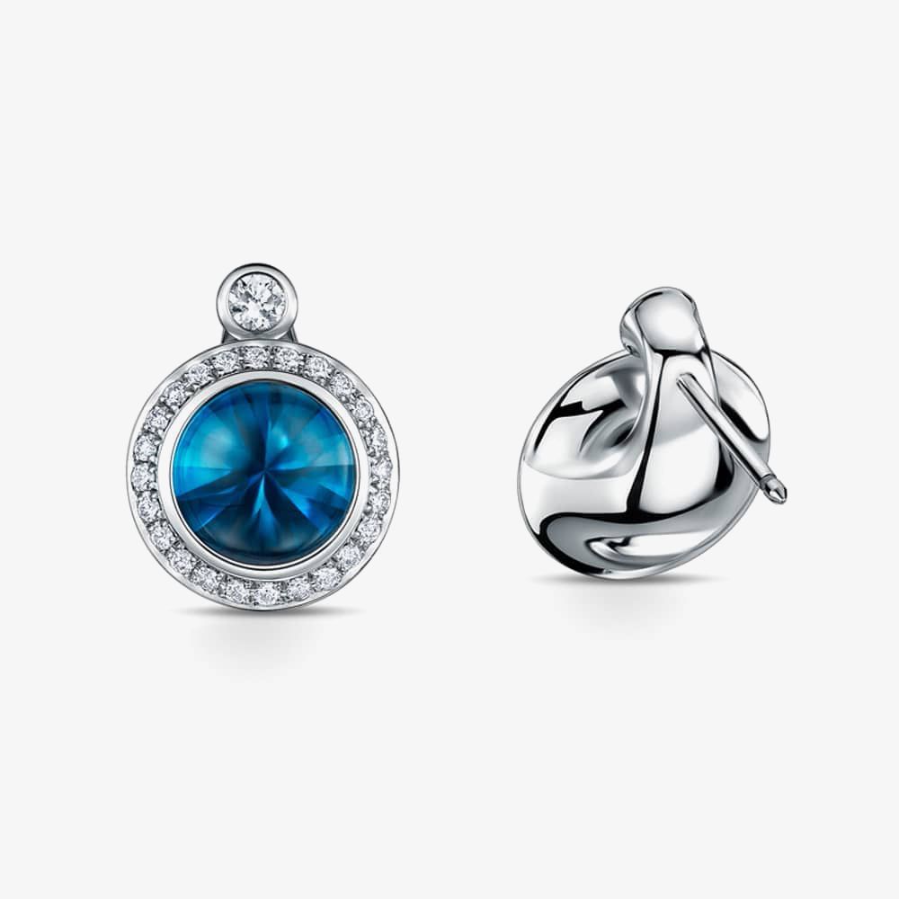 Geoghegan Satellite 18ct White Gold Blue Topaz & Diamond Halo Cluster Stud Earrings