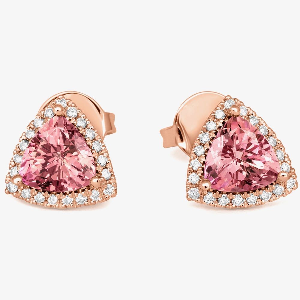 Tivon 18ct Rose Gold Trillion-Cut Morganite & Diamond Stud Earrings
