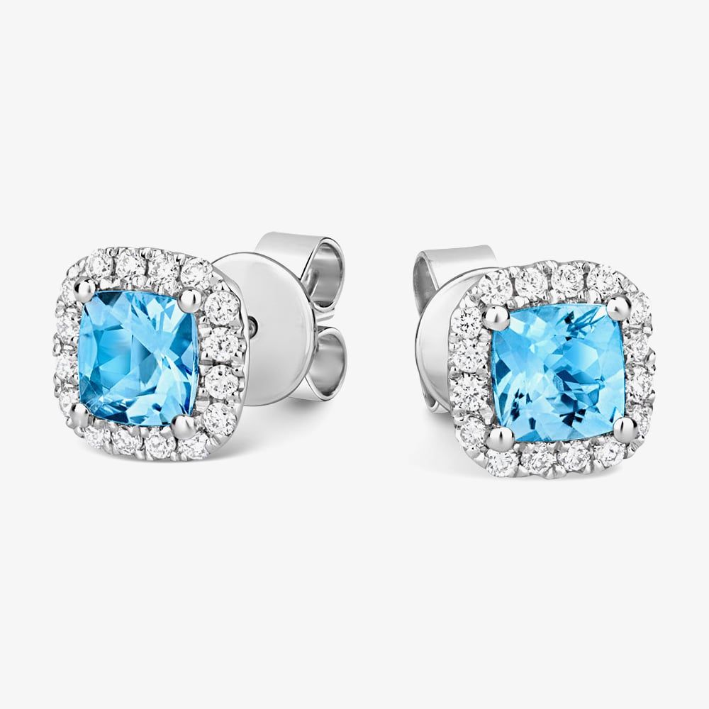 Tivon 18ct White Gold Santa Maria Aquamarine and Diamond Cluster Stud Earrings