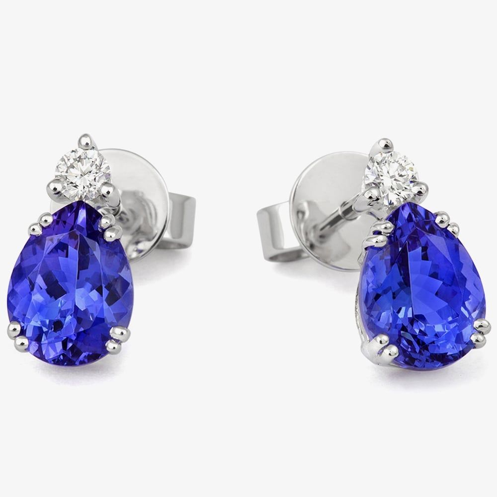 Tivon Classic 18ct White Gold Pear-Cut Tanzanite & Diamond Stud Earrings