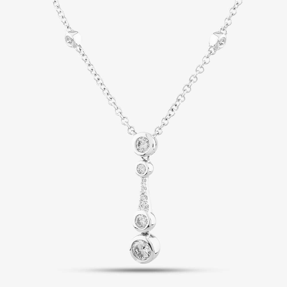 18ct White Gold 0.56ct Brilliant Cut Diamond Dropper Bar Necklace