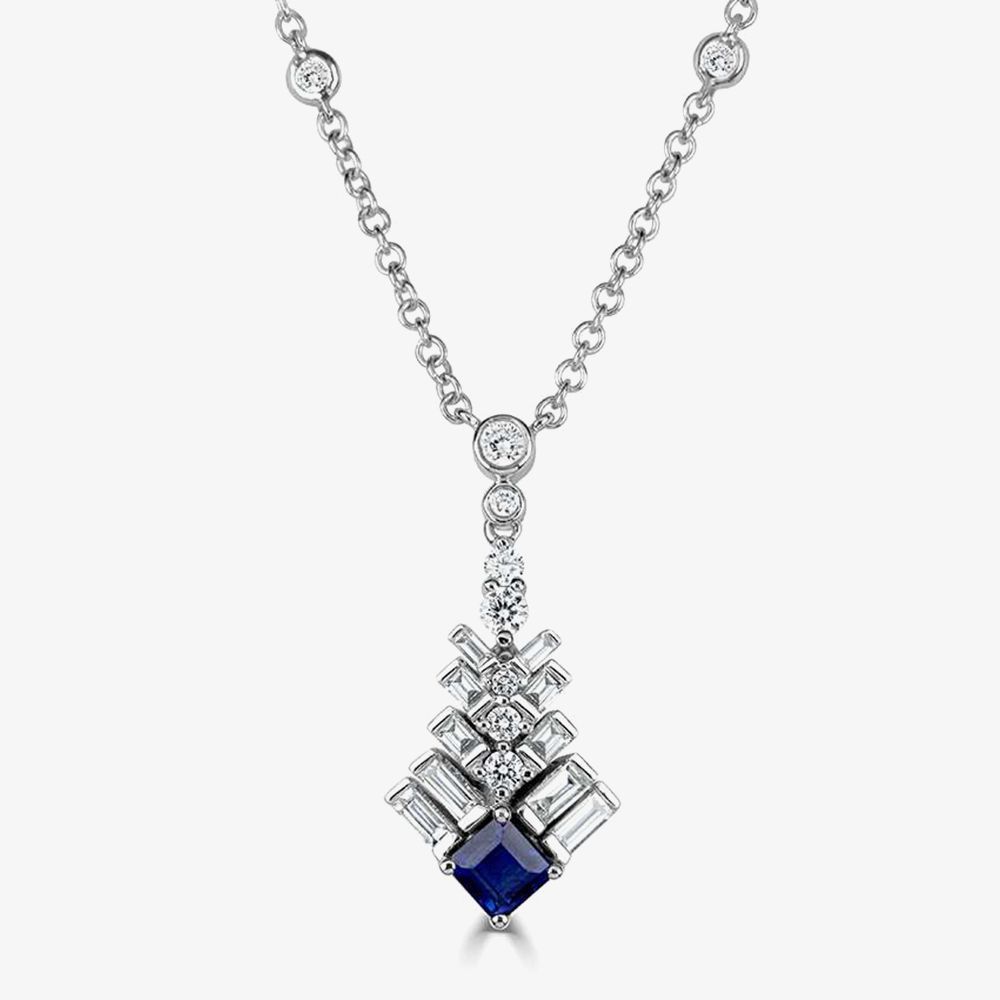 18ct White Gold Jazz Diamond and Sapphire 1.23ct Necklace