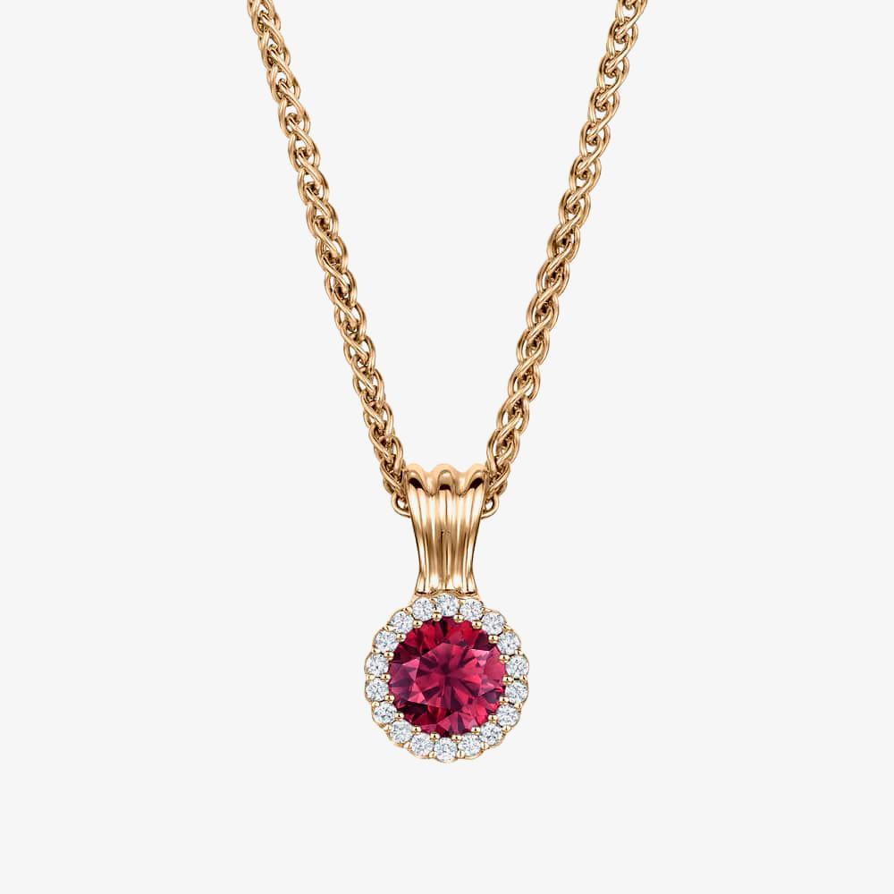 Geoghegan Cannele 18ct Rose Gold Rubellite Tourmaline & Diamond Cluster Pendant