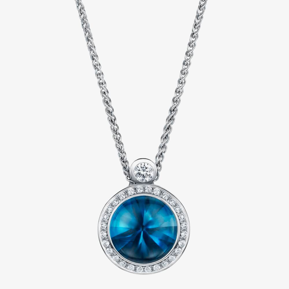 Geoghegan Satellite 18ct White Gold 3.50ct Blue Topaz & 0.28ct Diamond Cluster Pendant