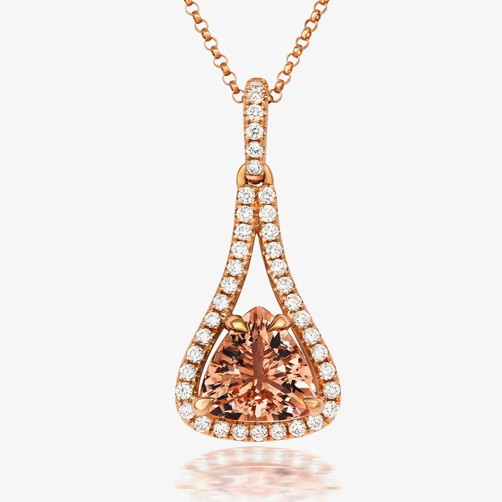 Tivon 18ct Rose Gold Trillion-Cut Morganite & Diamond Drop Necklace