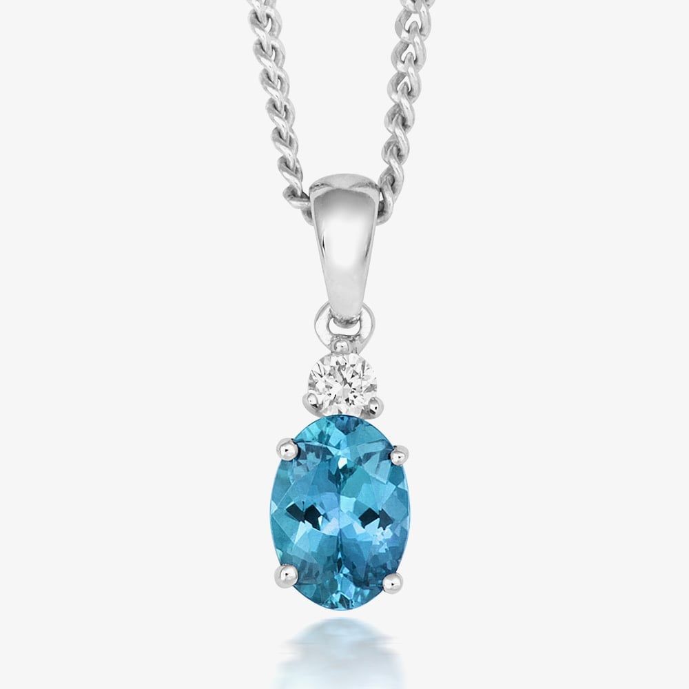 Tivon 18ct White Gold Oval-Cut Aquamarine & Diamond Necklace