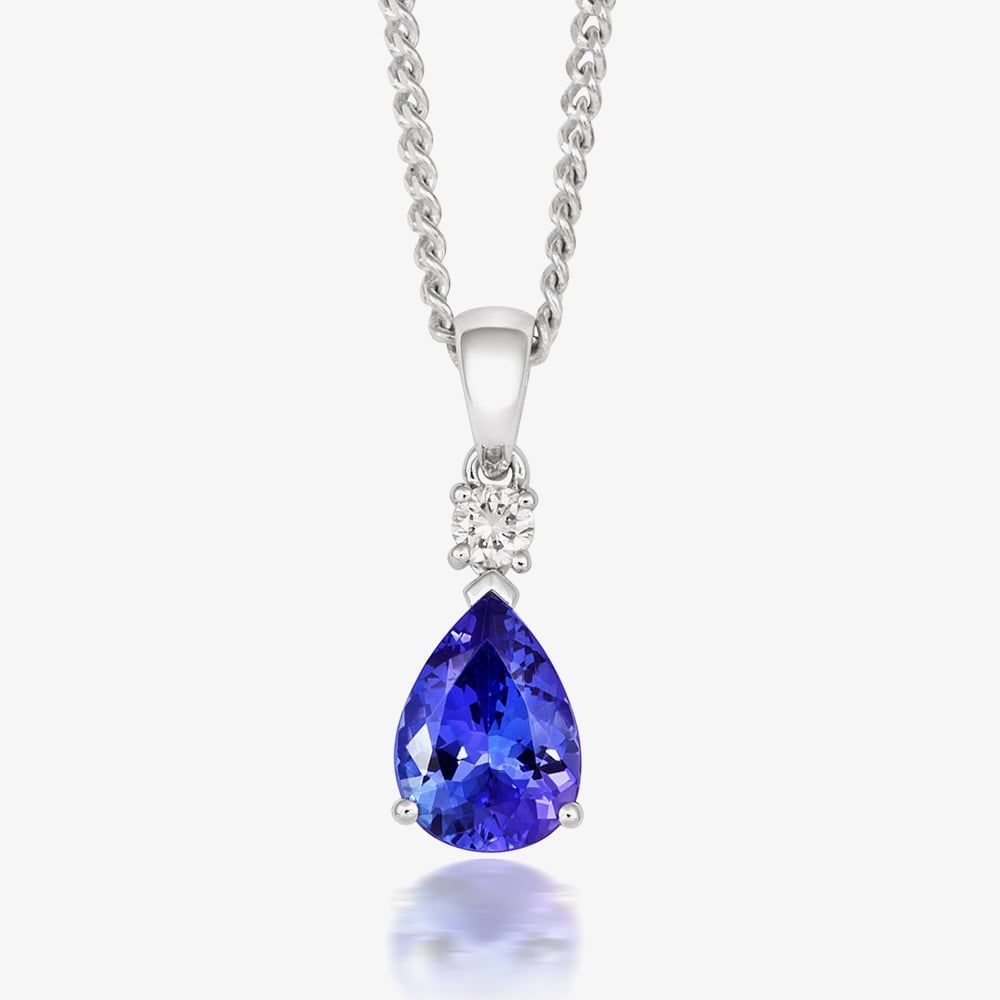 Tivon 18ct White Gold Pear-Cut Tanzanite & Diamond Necklace