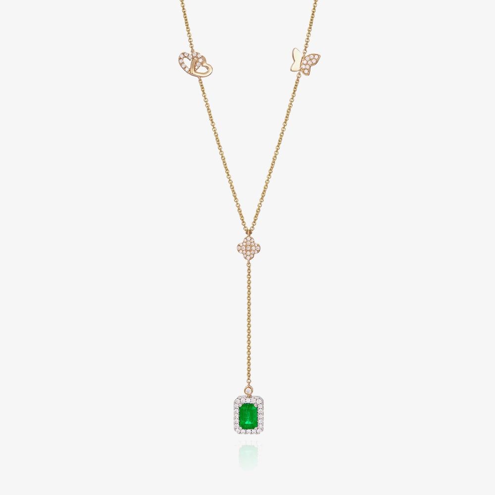 Tivon 18ct Yellow Gold Emerald & Diamond 'Y' Eden Necklace