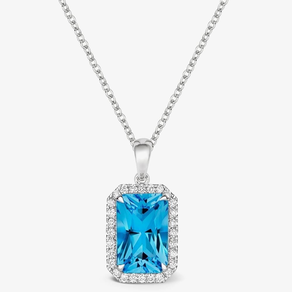 Tivon Classic 18ct White Gold Blue Topaz & Diamond Cluster Necklace