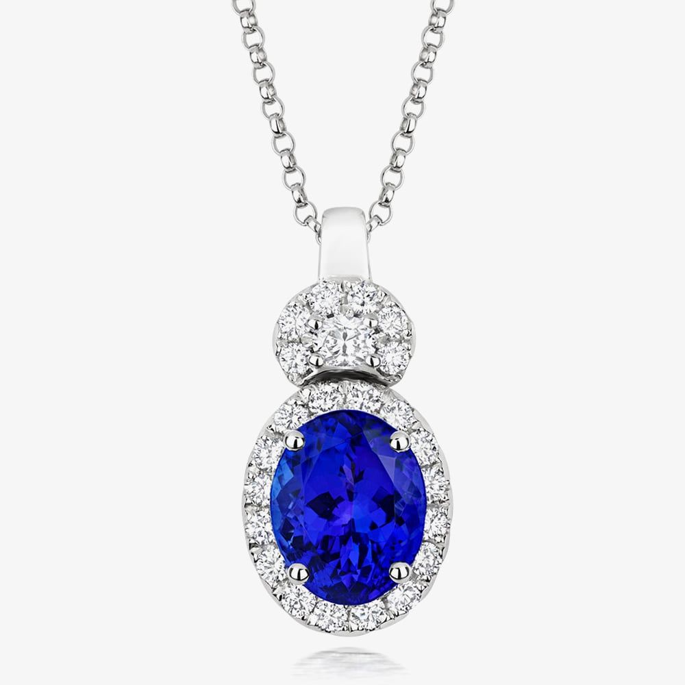 Tivon Platinum Oval Tanzanite and Diamond Cluster Necklace