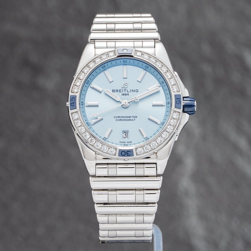 Pre-Owned Breitling Superocean Chronomat 38 Blue Bracelet Watch A17356531C1A1